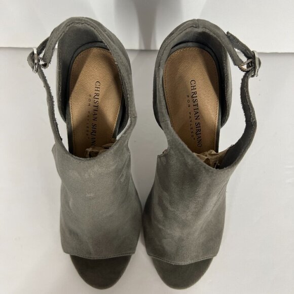 Christian Siriano Taupe / Green Faux Suede Open Toe High Heels Sz 8.5 - Picture 3 of 15